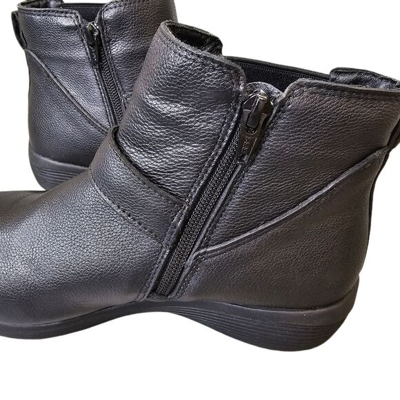 Skechers Womens 6 Arya Mod Squad Black Memory Foam Leather Ankle Wedge Booties - Picture 6 of 15